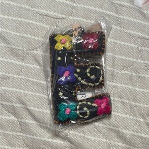 Consuela Black Keychain Set with Colorful Floral Accents